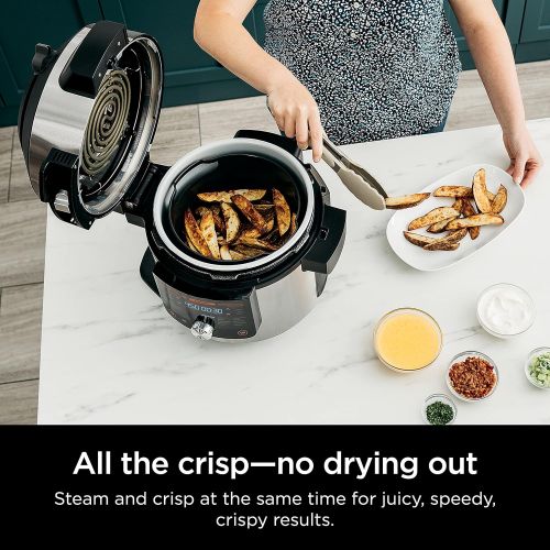 닌자 Ninja OL701 Foodi 14-in-1 SMART XL 8 Qt. Pressure Cooker Steam Fryer with SmartLid & Thermometer + Auto-Steam Release, that Air Fries, Proofs & More, 3-Layer Capacity, 5 Qt. Crisp