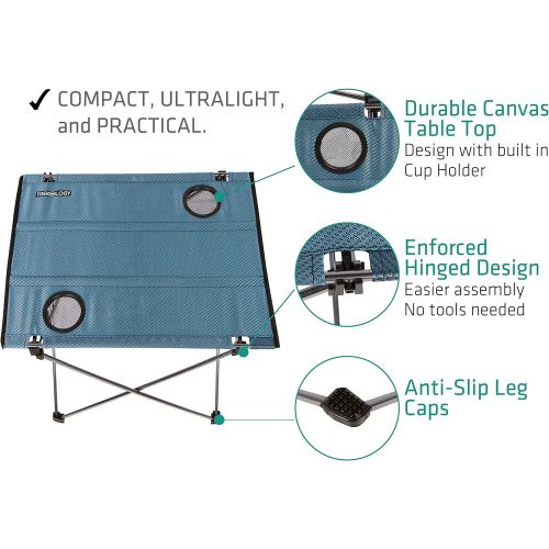 트렉 Trekology Foldable Camping Picnic Tables - Portable Compact Lightweight Folding Roll-up Table in a Bag - Small, Light Easy to Carry Camp, Beach, Outdoor (Blue with Cup Holder)