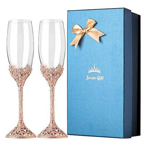  Wedding Metal Cake Knife and Server Set & 7 OZ Champagne Flutes for Wedding, Party, Birthday,Gift for Bride and Groom.