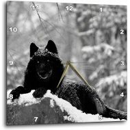 3dRose dpp_100280_3 Rocky Mountain Wolf, Black White-Wall Clock, 15 by 15-Inch