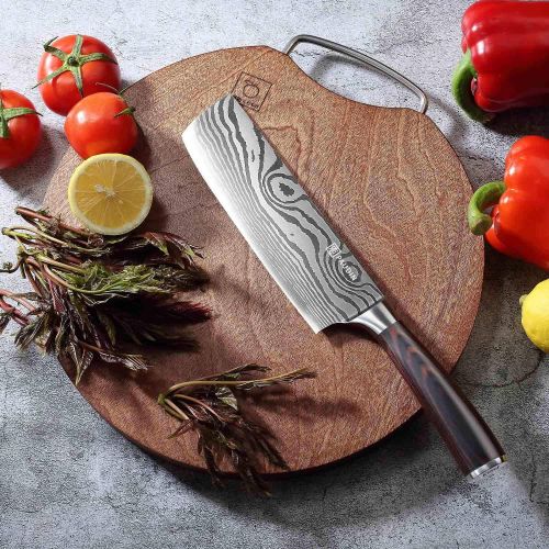  [아마존베스트]Nakiri Knife - PAUDIN Razor Sharp Meat Cleaver 7 inch High Carbon German Stainless Steel Vegetable Kitchen Knife, Multipurpose Asian Chef Knife for Home and Kitchen with Ergonomic