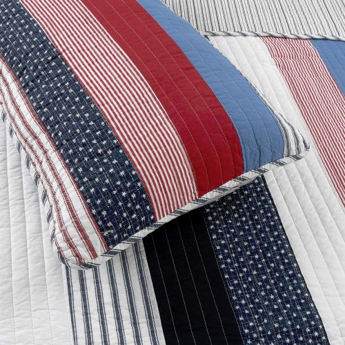  [아마존베스트]Cozy Line Home Fashions Axel Bedding Quilt Set, Nautical Navy Blue Red Striped Print 100% Cotton Reversible Coverlet Bedspread for Kids/Boy(Axel Stripe, Twin - 2 Piece)