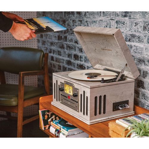 크로슬리 Crosley CR704B-GY Musician 3-Speed Turntable with Radio, CD/Cassette Player, Aux-in and Bluetooth, Gray