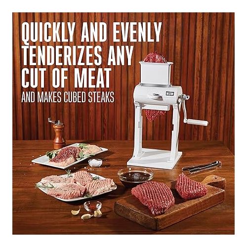  Weston Meat Tenderizer Tool & Heavy Duty Cuber, Quick and Easy Manual Operation For Cuts Up To 4.5” Wide x .75” Thick, Durable Aluminum Construction, Stainless Steel Blades, White (07-3101-W-A)