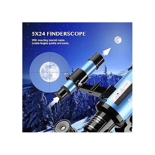  AOMEKIE Telescopes for Kids 2 Eyepieces 150X Telescopes for Astronomy Beginners Adults with Smartphone Adapter Moon Filter 3X Barlow 70mm Travel Telescope Astronomy for Kids