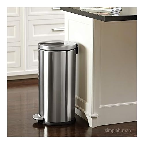 심플휴먼 simplehuman 30 Liter / 8 Gallon Round Step Trash Can, Brushed Stainless Steel & Gallon Round Bathroom Step Trash Can, 4.5 Liter / 1.2 Gallon, Brushed Stainless Steel