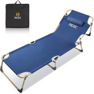 Nice C Folding Camping Cot, Lounge Chair, Sleeping Bed, 4-Reclining Position with Pillow & Storage Bag, Heavy Duty Holds Up to 250 Lbs，Lightweight, Comfortable for Outdoor&Indoor