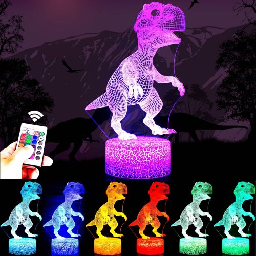  [아마존베스트]RONGGE Children 3D Illusion Lamp Remote Control Dinosaur Night Light for Kids