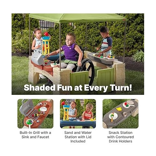 스텝2 Step2 All Around Playtime Patio with Canopy, Kid Indoor and Outdoor Kitchen Playset, Sensory Playhouse, Kids Ages 2+ years old, Easy Assembly, Green