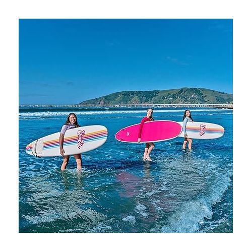  Barbie™ Signature 8ft Surfboard by Wavestorm | Graphic top Deck with high Density Slick Bottom | for Kids and Adults |Foam Construction with Accessories | Leg Leash and Fin Set Included,White