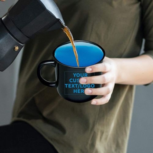  DISCOUNT PROMOS Custom Ceramic Campfire Coffee Mug 15 oz. Set of 50, Personalized Bulk Pack - Perfect for Coffee, Tea, Espresso, Hot Cocoa, Other Beverages - Blue Black