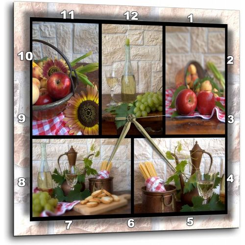  3dRose dpp_28849_2 Wine and Fruit Collage Wall Clock, 13 by 13-Inch