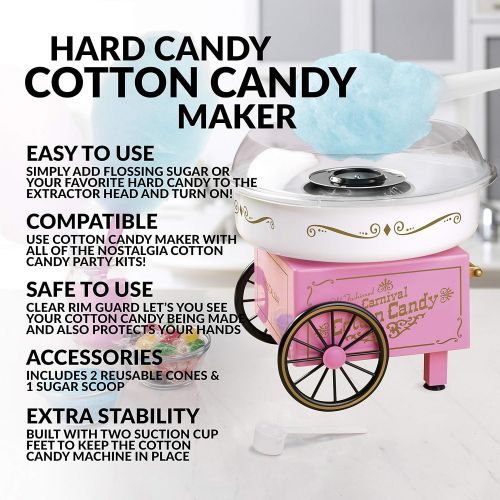 [아마존베스트]Nostalgia PCM306PK Vintage Hard Free Countertop Cotton Candy Maker, Includes 2 Reusable Cones And Sugar Scoop  Pink