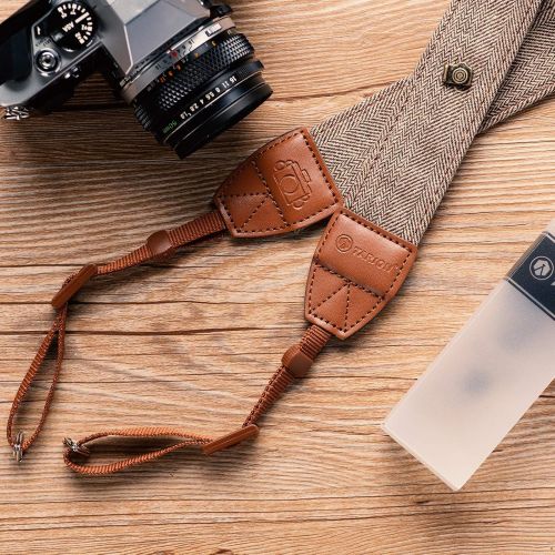  TARION Camera Shoulder Neck Strap Vintage Belt for All DSLR Camera Nikon Canon Sony Pentax Classic White and Brown Weave