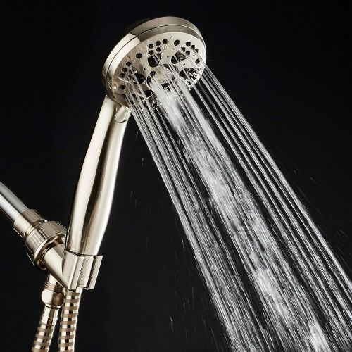  AquaDance Brushed Nickel High Pressure 6-Setting Hand Held Shower Head with Extra-Long 6 Foot Hose & Bracket  Anti-Clog Nozzles-USA Standard Certified-Top U.S. Brand