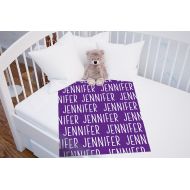 The Navy Knot Personalized Kid/Baby Blanket - I Will Not Wrinkle or Fade Like Muslin Blankets I Photo Prop Backdrop Custom Blanket (Purple Name, 50 x 60 in)