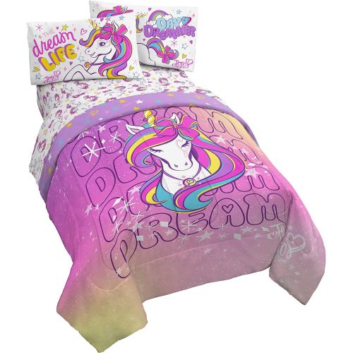  [아마존베스트]Jay Franco Nickelodeon JoJo Siwa Dream Unicorn 4 Piece Twin Bed Set - Includes Reversible Comforter & Sheet Set Bedding - Super Soft Fade Resistant Microfiber (Official Nickelodeon