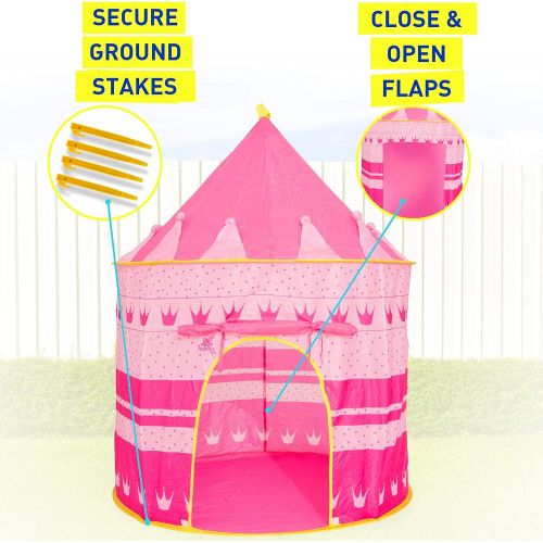  [아마존베스트]Kiddzery Princess Castle Kids Play Tent  Pop Up Girls Pink Foldable Play Tent/House Toy for Indoor/Outdoor Use - Tiara and Wand Included - Conveniently Folds into Carrying Case Included. B