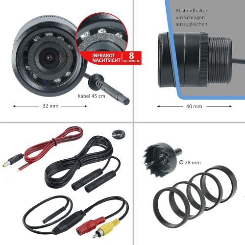  VSG 24 23143 ? Bumper Rear View Camera with 5 m AV Video Cable, Mounting Rings, Night Vision, 120° Angle, 12 V, IP67 ? White