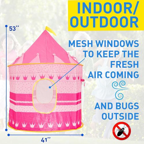  [아마존베스트]Kiddzery Princess Castle Kids Play Tent  Pop Up Girls Pink Foldable Play Tent/House Toy for Indoor/Outdoor Use - Tiara and Wand Included - Conveniently Folds into Carrying Case Included. B