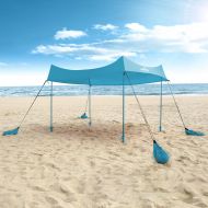 Hike Crew Sun Shade Canopy Lycra Portable Beach Tent Shelter with UPF 50+ UV Protection, Built-in Sandbags, Carry Bag, 4 Poles & 3 Anchor Sets for Various Terrain Wind, Water & UV