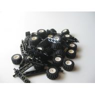 LEGO City Complete Wheel Assembly Lot, 20 Black Axles, 40 Black Rubber Tires, 40 White Wheels