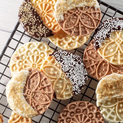  CucinaPro Piccolo Pizzelle Baker, Grey Nonstick Interior, Electric Press Makes 4 Mini Cookies at Once