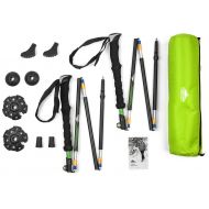 Cascade Mountain Tech Durable Aluminum Compact Folding Collapsible Trekking Hiking Pole with Ergonomic EVA grip including Removable Tip Options, Green