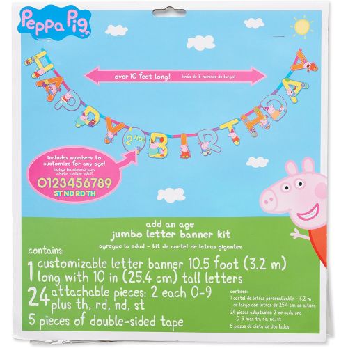  [아마존베스트]Amscan 121499 American Greetings Peppa Pig Add-an-Age Birthday Party Banner, 10 1/2 x 10, Multi Color