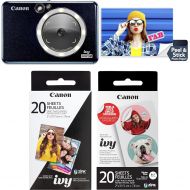 Canon Ivy CLIQ+2 Instant Camera Printer, Smartphone Printer, Midnight Navy with Canon Zink Photo Paper Pack, 20 Sheets, White, 2 X 3 and Pre-Cut Circle Sticker Paper, 20 Sheets