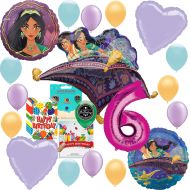 RAPIDNGUARANTEED. Aladdin Princess Jasmine Party Supplies Birthday Balloon Decoration Deluxe Bundle with Birthday Card and Happy Birthday Candy Treat Bags for 6th Birthday