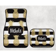 The Navy Knot Personalized Heavy Duty Car Mats - Black Stripe Gold Pineapple (Front and/or Back)