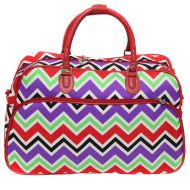 World Traveler 21-Inch Carry-On Shoulder Tote Duffel Bag, Red Trim Chevron Multi, One Size