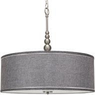 Kira Home Adelade 22 Modern 3-Light Drum Pendant Chandelier, Gray Fabric Shade, Tempered Glass Diffuser, Adjustable Height, Brushed Nickel Finish