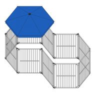 ALEKO DK10P60BL 10 Panel Heavy Duty Modular Dog Playpen Kennel with Door and Umbrella Large Sized 28.5 x 42 Inches Blue