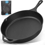 Zulay Kitchen Pre-Seasoned Cast Iron Skillet 12 Inch - Heavy Duty Seasoned Iron Cast Skillet For Indoor & Outdoor Cooking - Grill, Stovetop, Induction, Oven & Campfire Safe