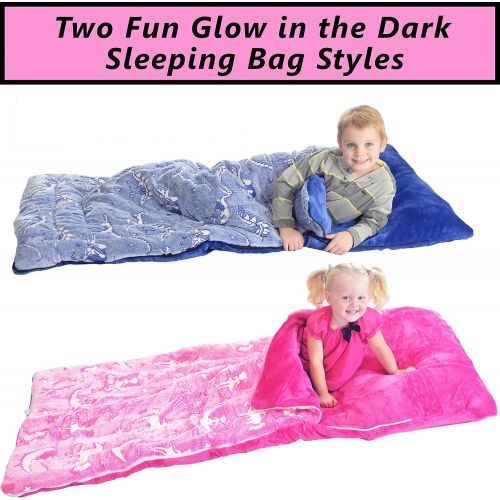  [아마존베스트]DreamsBe Unicorn Sleeping Bag Glow in The Dark Fairy Slumber Bag for Girls - Plush Glowing Girly Nap Mat for Kids- Luminescent Pink Large 66in x 30in Warm Durable Sleeping Blanket Pad for G