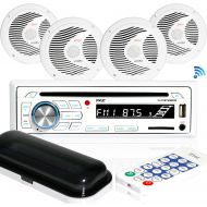 Pyle Marine Stereo Receiver Speaker Kit - In-Dash LCD Digital Console Built-in Bluetooth & Microphone 6.5” Waterproof Speakers (4) w/ MP3/USB/SD/AUX/FM Radio Reader & Remote Control - P