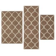 Maples Rugs Kitchen Rug Set - Rebecca [3pc Set] Non Kid Accent Throw Rugs Runner [Made in USA] for Entryway and Bedroom, Cafe Brown/White