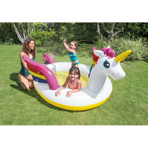 인텍스 Intex Mystic Unicorn Inflatable Spray Pool, 107 X 76 X 41, for Ages 2+ , White