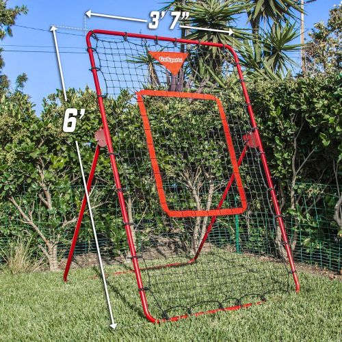  GoSports Baseball & Softball Pitching and Fielding Rebounder Trainer - Adjustable Angle Pitch Back Return Net - Practice Grounders, Pop Flies, Line Drives and More, Red