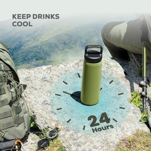  [아마존베스트]FineDine Triple Insulated Stainless Steel Water Bottle with Straw Lid - Flip Top Lid - Wide Mouth Cap (26 oz) Insulated Water Bottles, Keeps Hot and Cold - Great for Hiking & Biking.