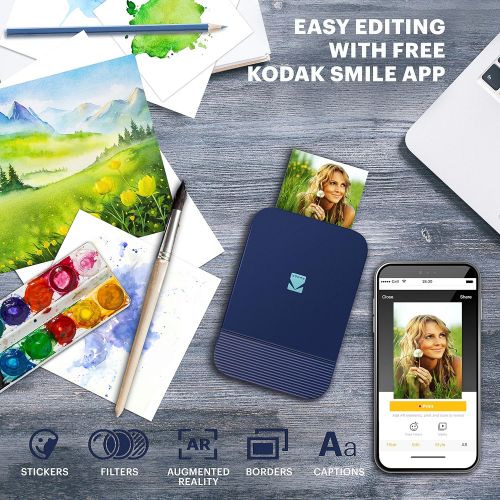  KODAK Smile Instant Digital Bluetooth Printer for iPhone & Android ? Edit, Print & Share 2x3 Zink Photos w/ Smile App (Blue)
