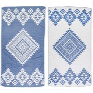 Bersuse 100% Cotton - Yucatan Turkish Towel - Bath Beach Fouta Peshtemal - Aztec Navajo Tribal Bohemian - Dual-Layer Handloom Pestemal - 39X71 Inches, Llight Blue