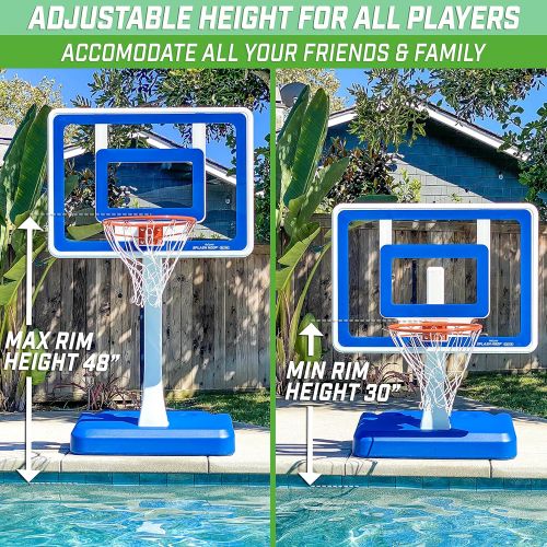  GoSports Splash Hoop Elite Pool Hoop Basketball Game with Adjustable Height, Regulation Steel Rim and 2 Pool Basketballs - Choose Between Water Weighted Base or Permanent Inground