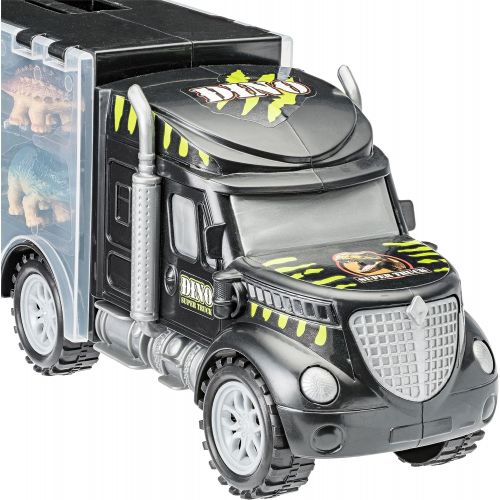  Prextex 16” Tractor Trailer Dinosaur Carrier STEM Dinosaur Toys with 6 Mini Plastic Dinosaurs
