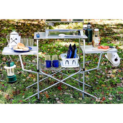  Camco Deluxe Folding Grill Table, Great for Picnics, Tailgating, Camping, RVing and Backyards; Quick Set-up and Folds Down to Only 6 Inches Tall for Convenient Storage (57293)