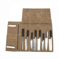 Hersent Waterproof Waxed Canvas Chefs Knife Roll Storage Bag with 8 Slots Portable Travel Chef Knife Case Carrier Stores Up 8 Knives PLUS a Zipper Pocket for Kitchen Accessories Utensils H