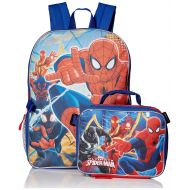Marvel Boys Spiderman, Backpack with Lunch Kit Comfort, Red/Blue