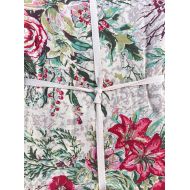 April Cornell Fabric Tablecloth Floral Bouquet Pattern Holly Berries Pines in Shades of Red Green Pink Gray on Cream - 60 Inches by 120 Inches
